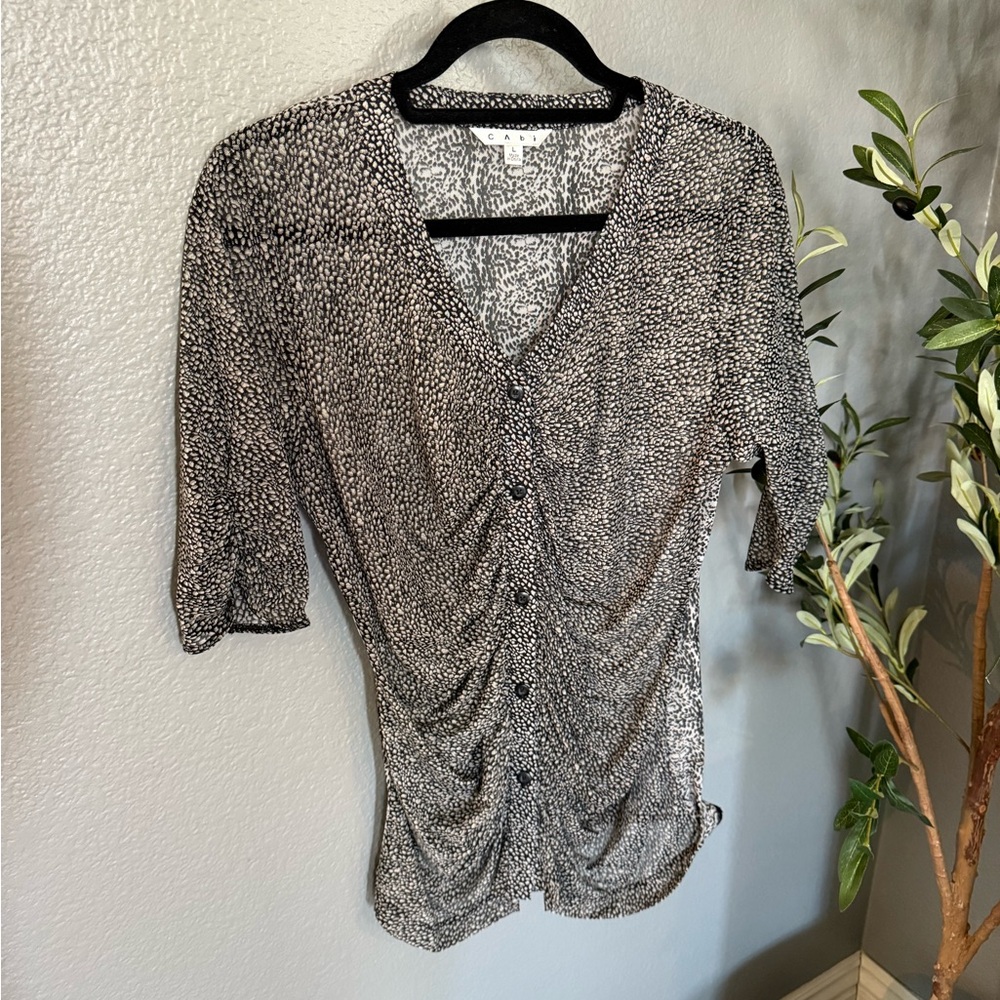 Cabi Sheer Button Down Ruched Blouse
